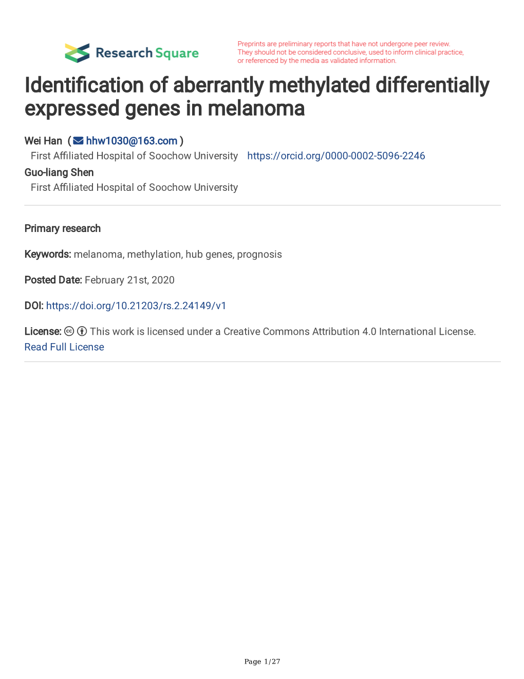 Identification of Aberrantly Methylated Differentially Expressed Genes In