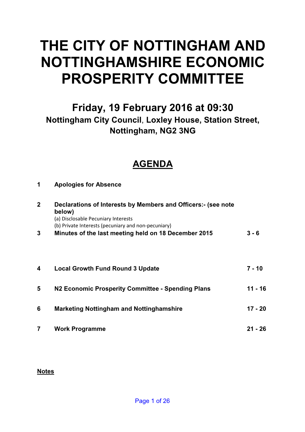 The City of Nottingham and Nottinghamshire Economic Prosperity Committee