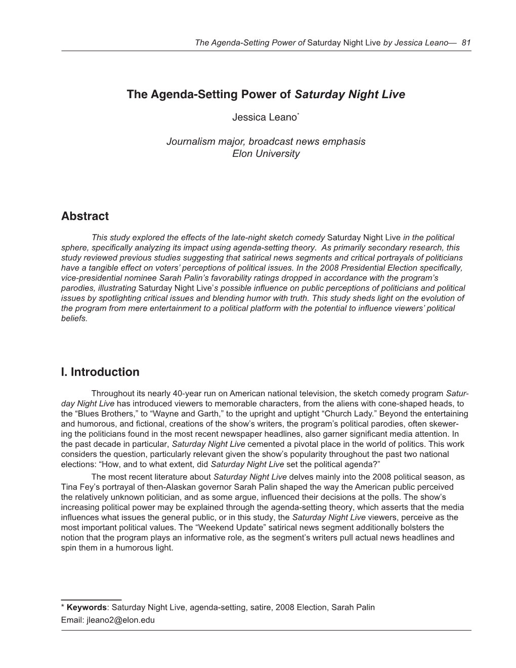 The Agenda-Setting Power of Saturday Night Live by Jessica Leano— 81