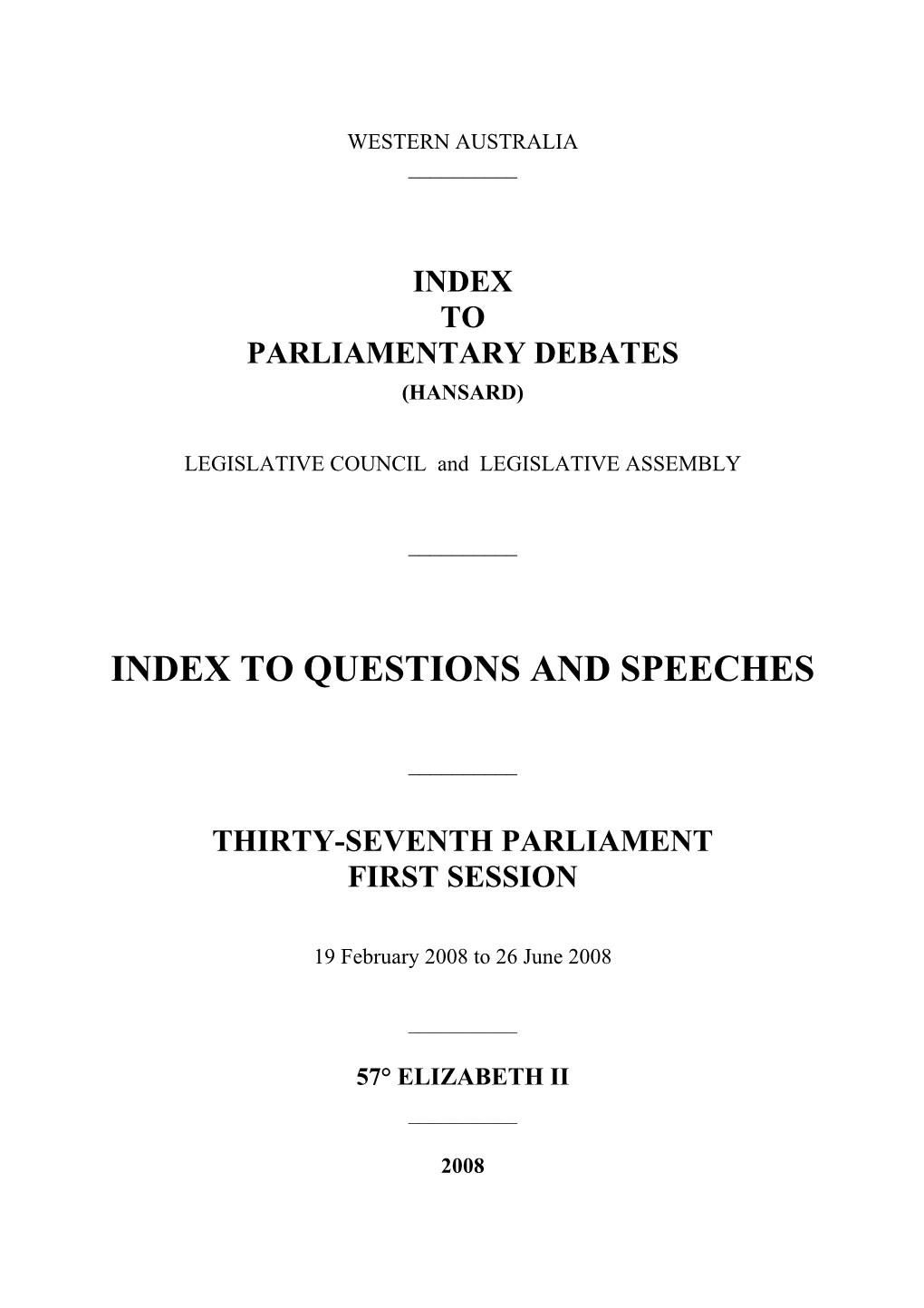 Index to Questions and Speeches
