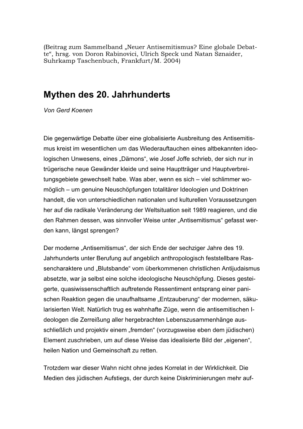 Mythen Des 20. Jahrhunderts