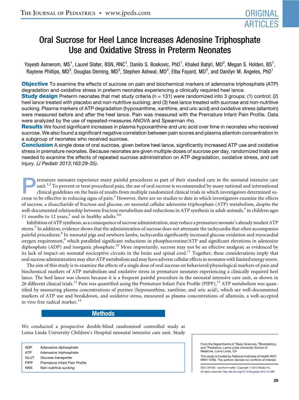 Oral Sucrose for Heel Lance Increases Adenosine Triphosphate Use and Oxidative Stress in Preterm Neonates