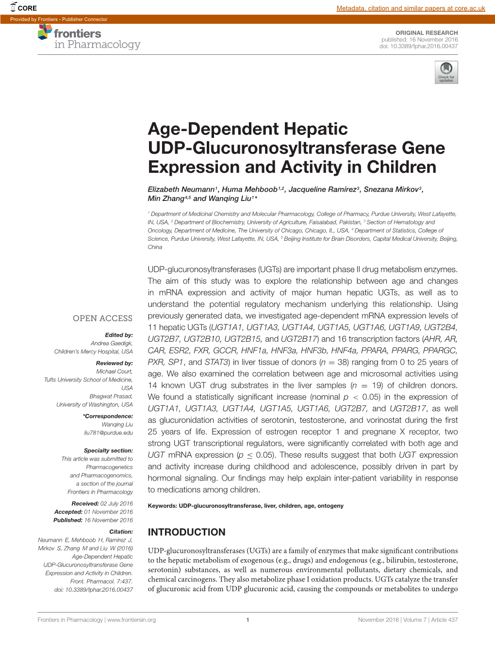 Age-Dependent Hepatic UDP-Glucuronosyltransferase Gene Expression and Activity in Children