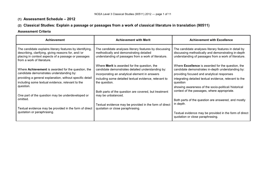 NCEA Level 3 Classical Studies (90511) 2012 Assessment Schedule