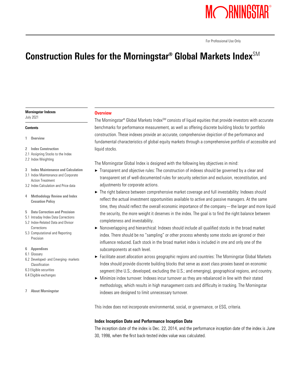 Construction Rules for the Morningstar® Global Markets Indexsm