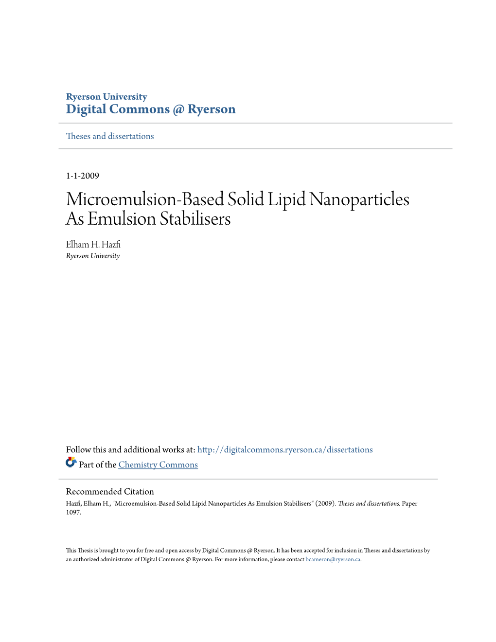 Microemulsion-Based Solid Lipid Nanoparticles As Emulsion Stabilisers Elham H