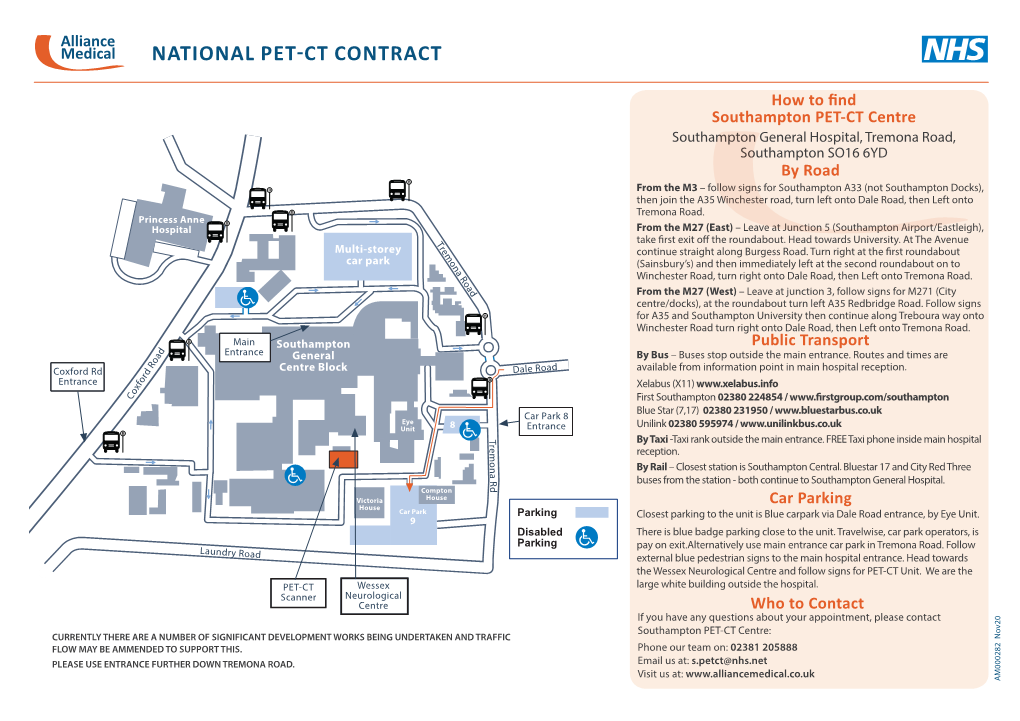 Directions to the PET/CT Scanner at Southampton General Hospital