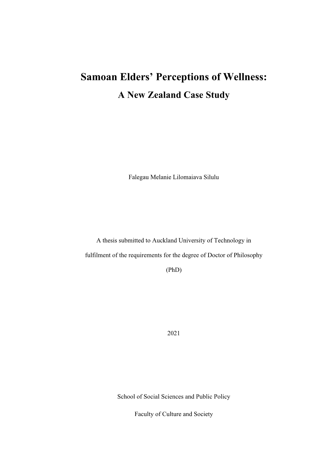 Samoan Elders' Perceptions of Wellness