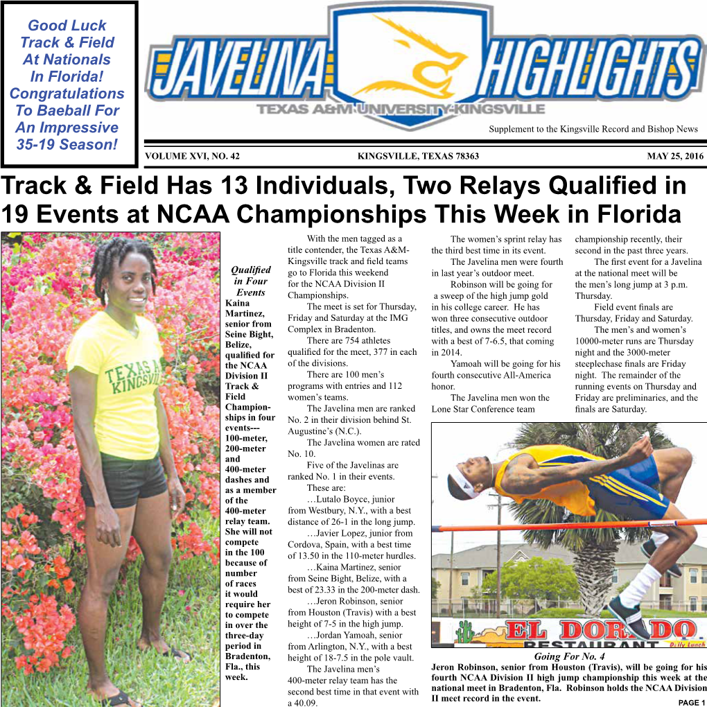 Track & Field Has 13 Individuals, Two Relays Qualified in 19 Events At