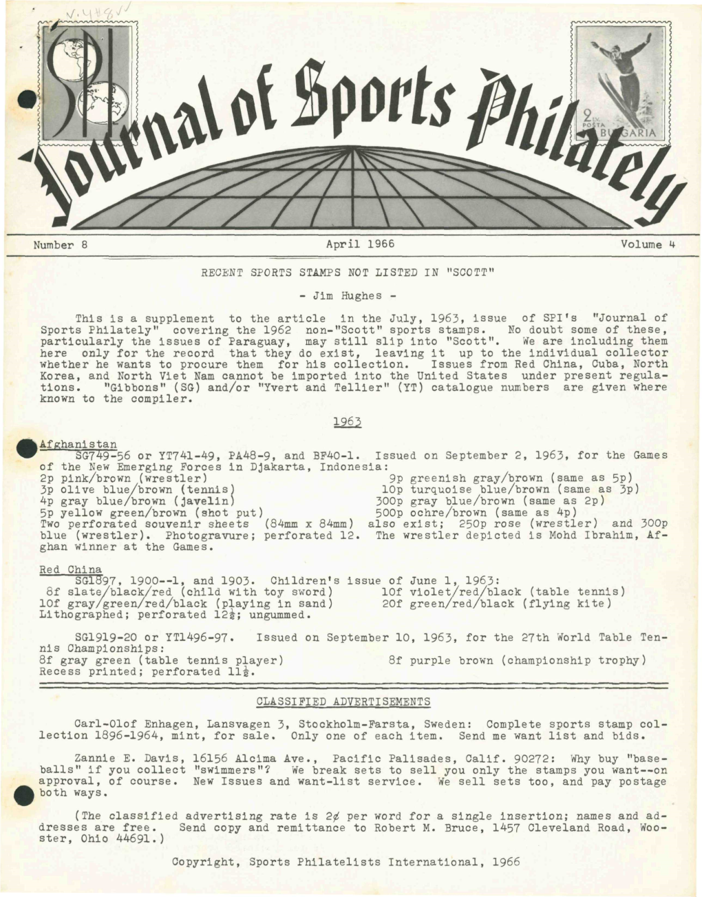 This Is a Supplement to the Article in the July, 1963, Issue of SPI's "Journal of Sports Philately" Covering the 1962 Non-"Scott" Sports Stamps