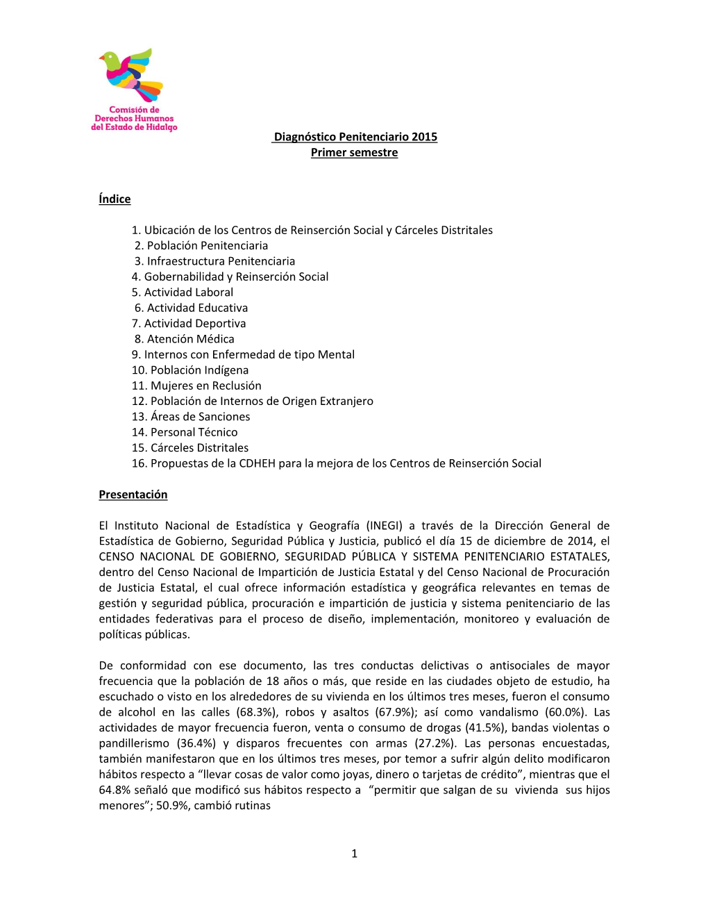 Diagnóstico Penitenciario 2015 Primer Semestre