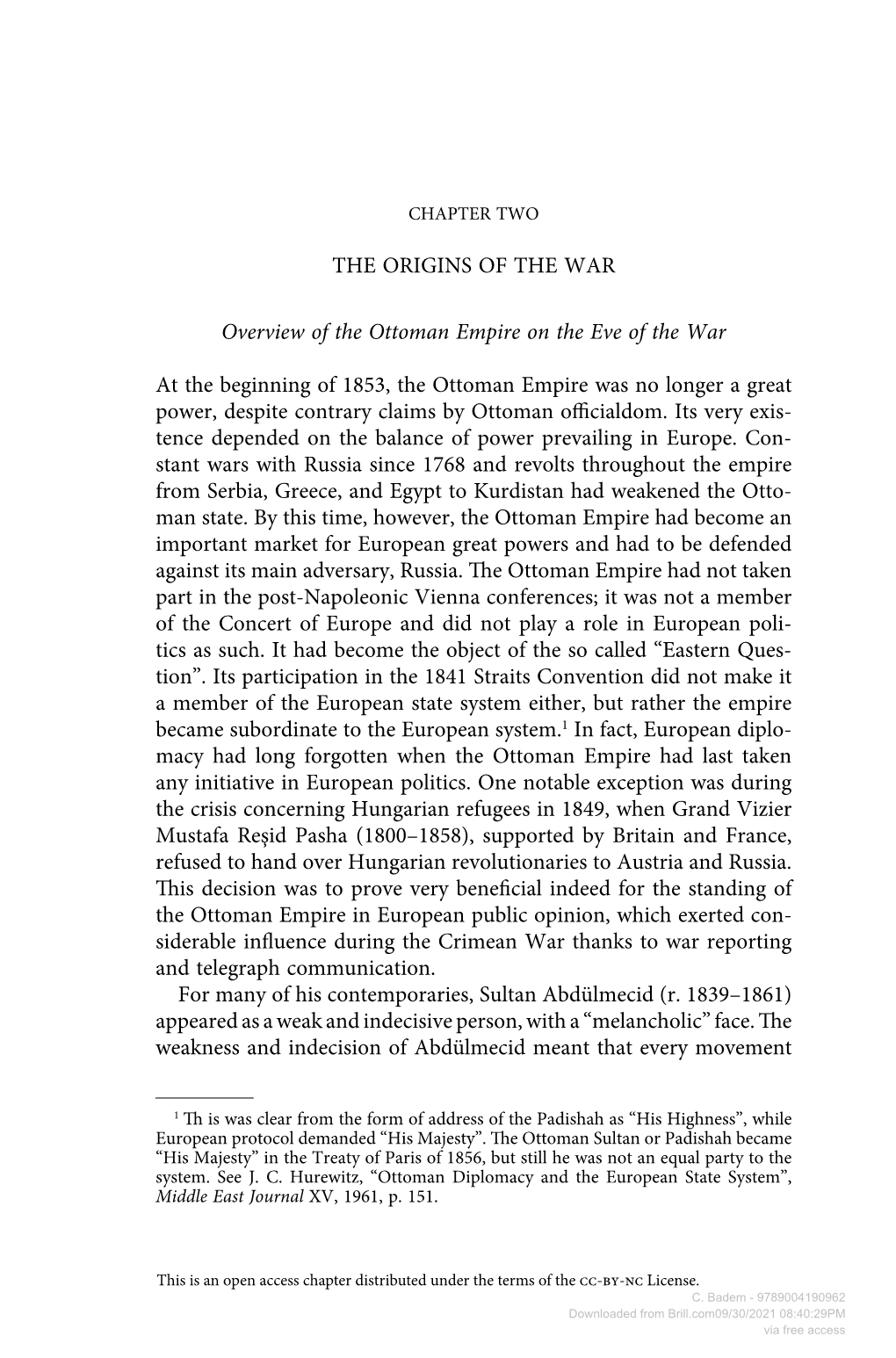 Downloaded from Brill.Com09/30/2021 08:40:29PM Via Free Access the Origins of the War 47