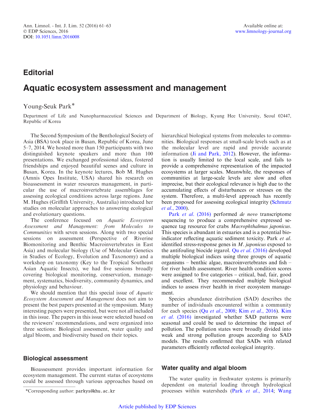 Aquatic Ecosystem Assessment and Management