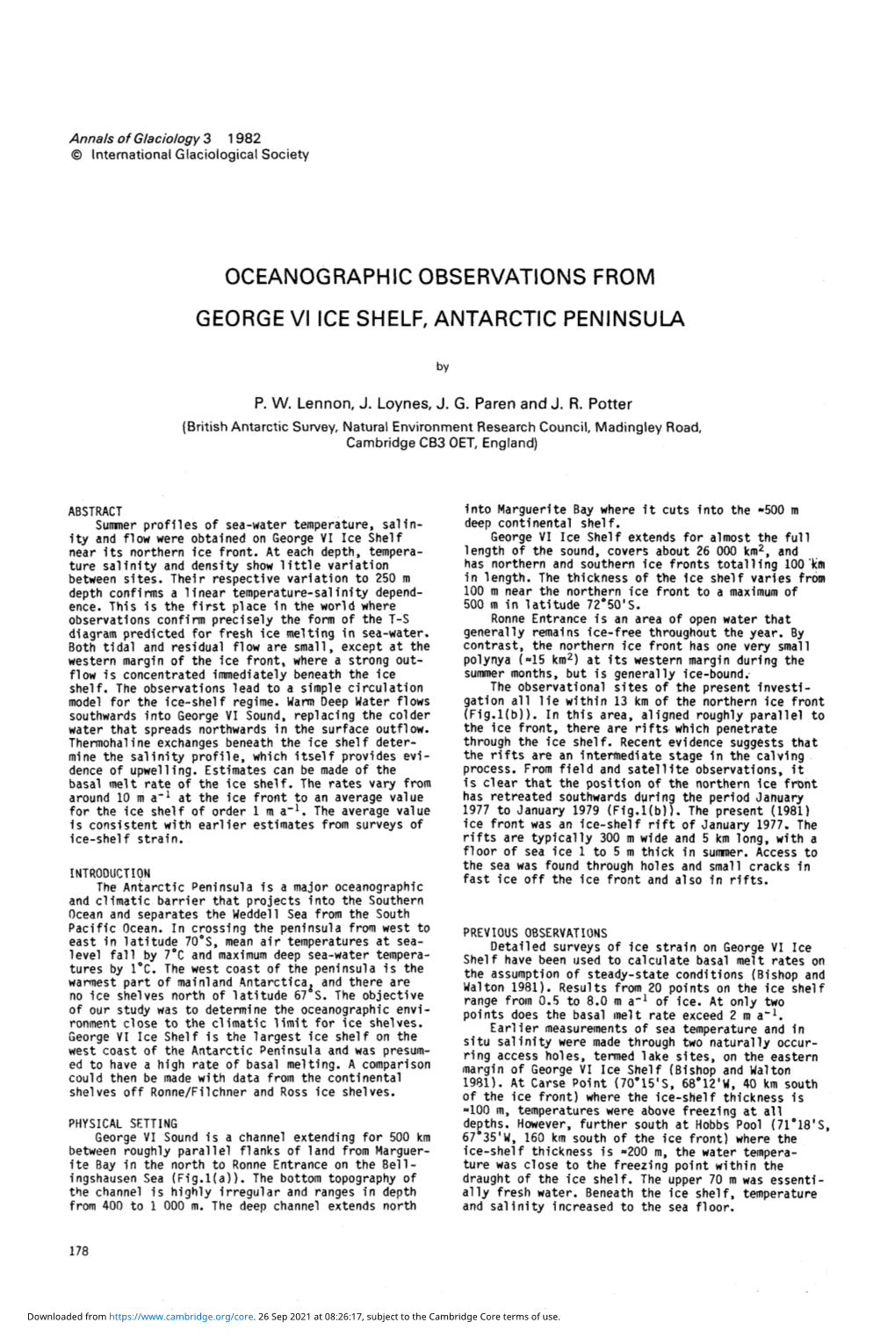 Oceanographic Observations from George Vi Ice Shelf, Antarctic Peninsula