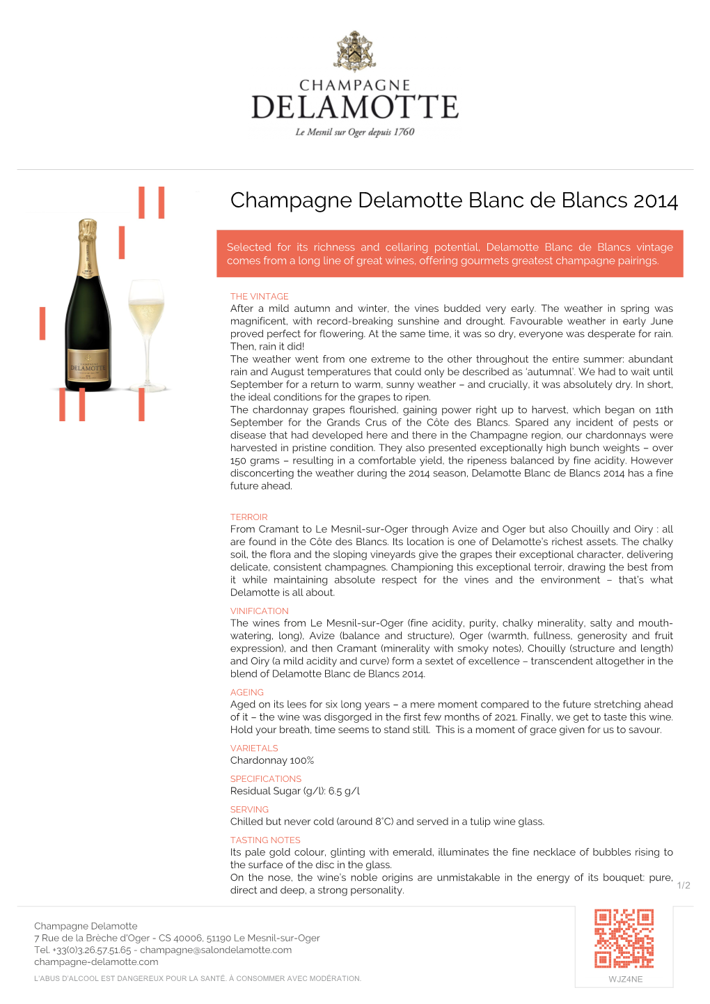 Champagne Delamotte Blanc De Blancs 2014 | WJZ4NE | Vin.Co