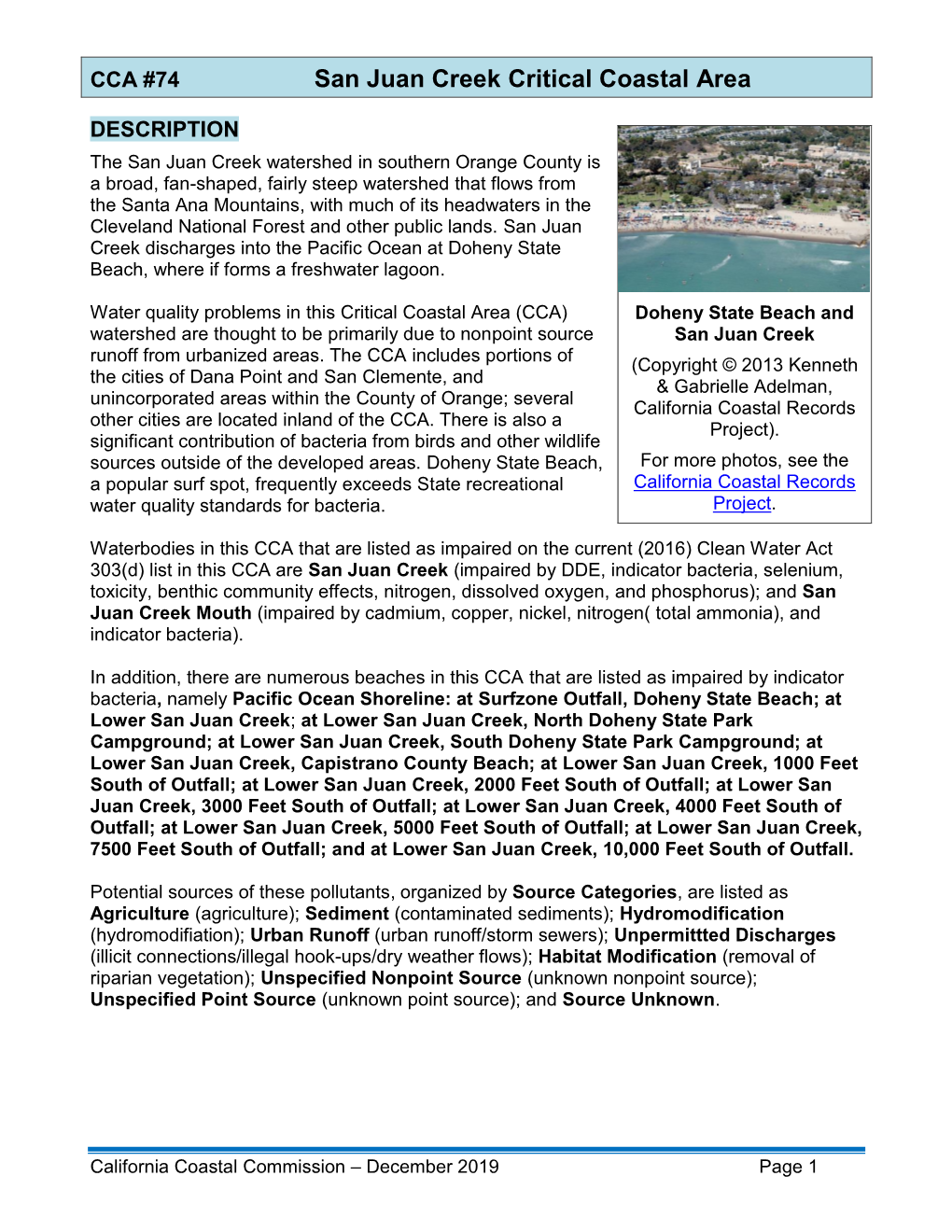 San Juan Creek CCA Factsheet 2019