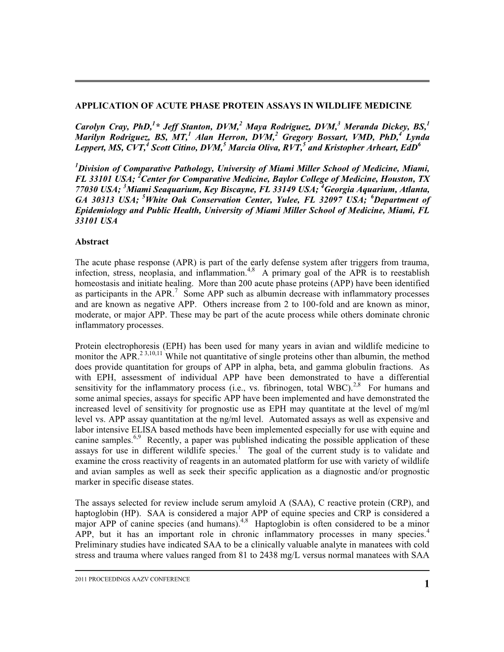 Application of Acute Phase Protein Assays in Wildlife Medicine