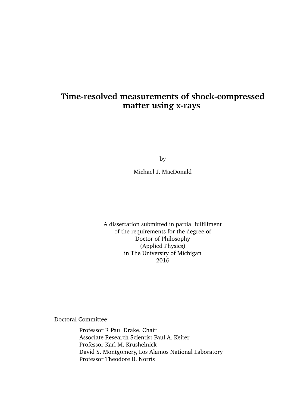 Time-Resolved Measurements of Shock-Compressed Matter Using X-Rays