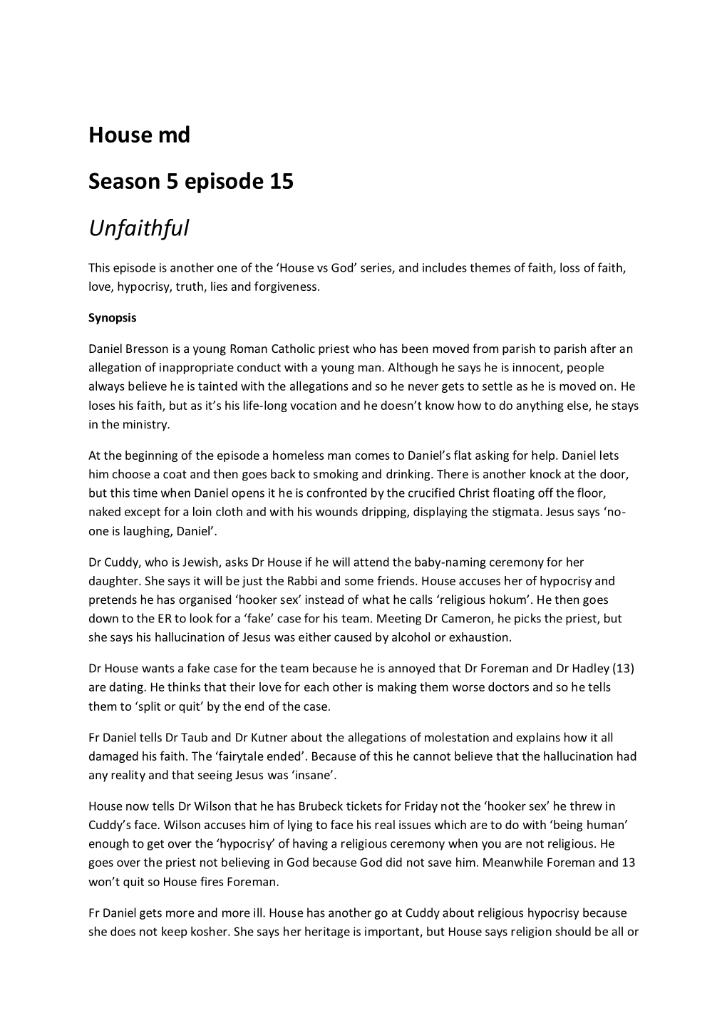 House Md Season 5 Episode 15 Unfaithful