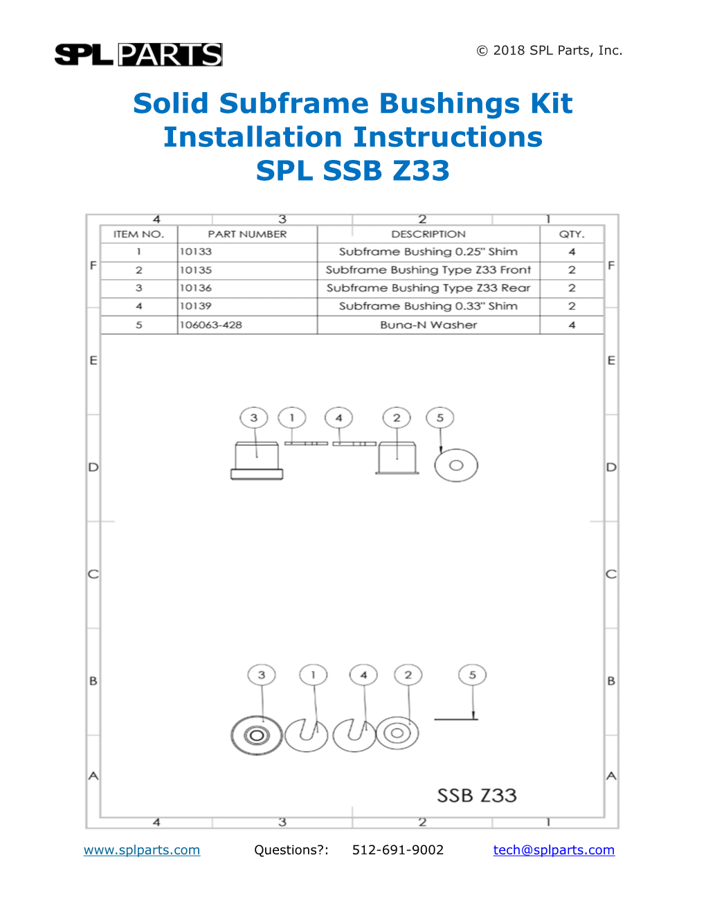Solid Subframe Bushings Kit Installation Instructions SPL SSB Z33