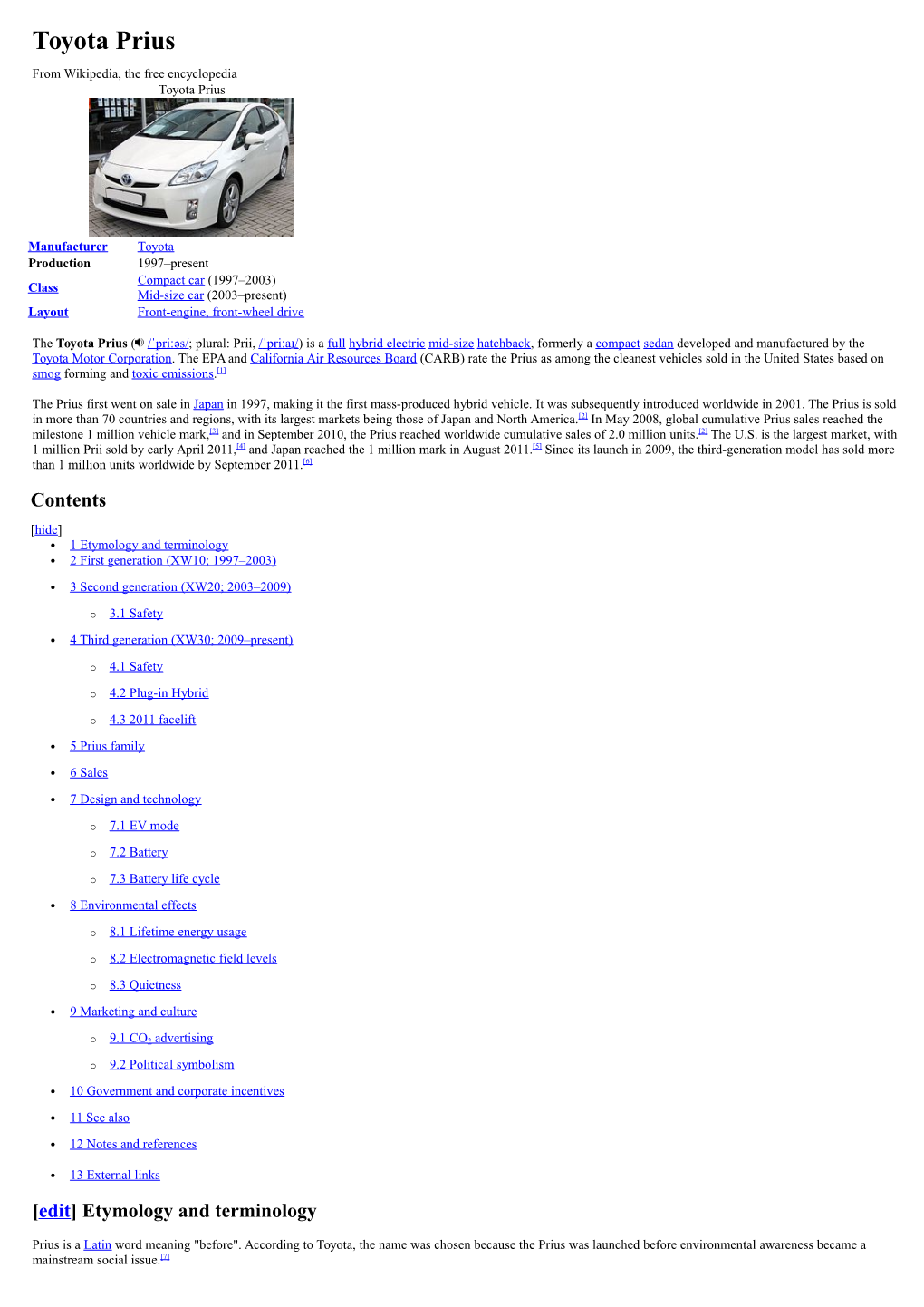 Toyota Prius from Wikipedia, the Free Encyclopedia Toyota Prius