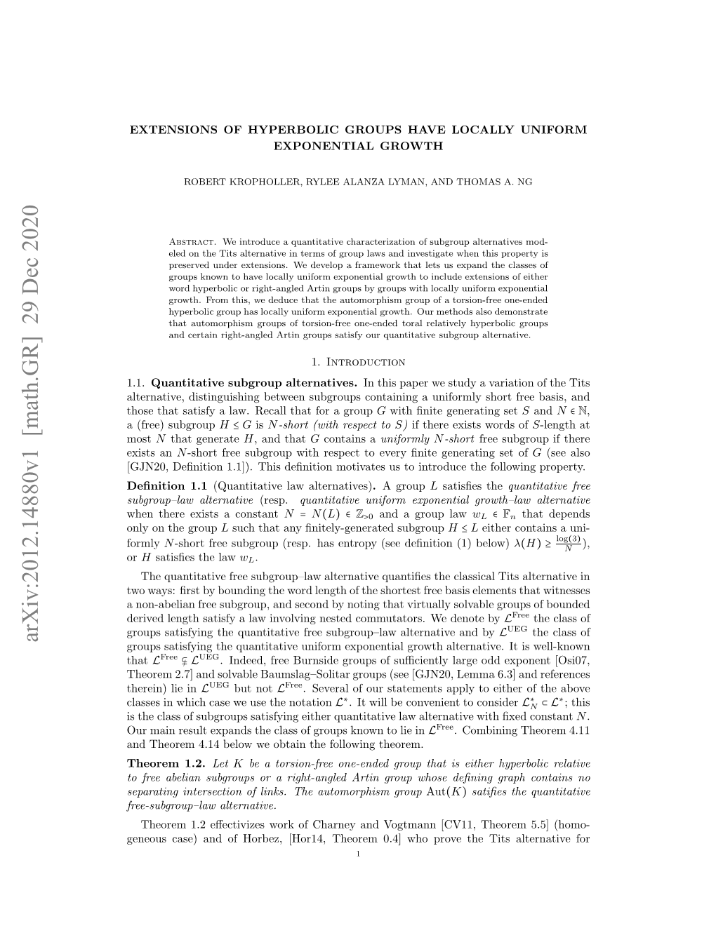 Arxiv:2012.14880V1 [Math.GR]