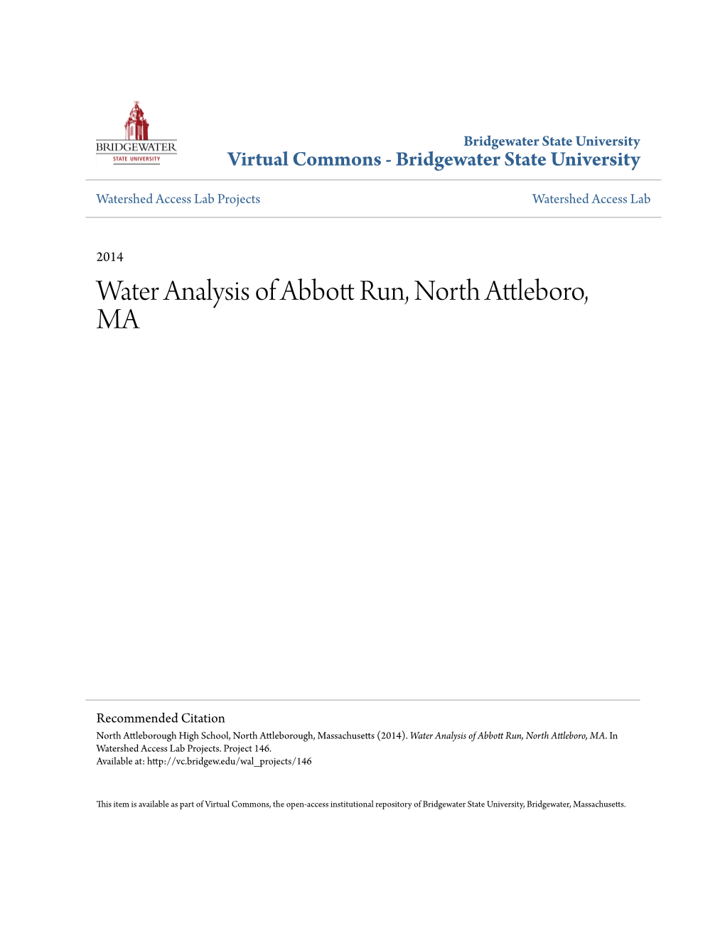 Water Analysis of Abbott Run, North Attleboro, MA