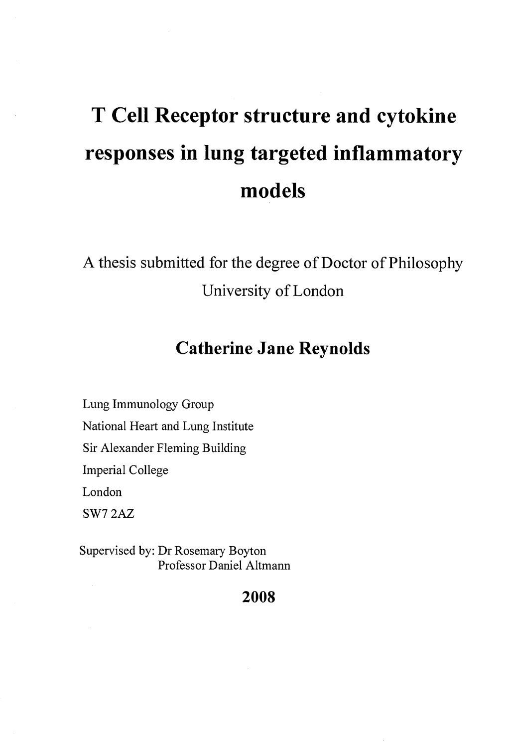 T Cell Receptor Structure and Cytokine Responses in Lung Targeted Inflammatory Models