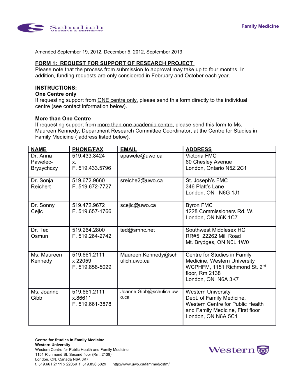 Form 1 Request for Support of Research Project