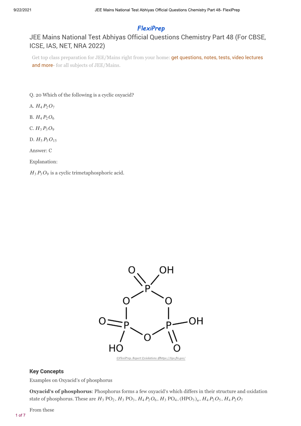 JEE Mains National Test Abhiyas Official Questions Chemistry Part 48- Flexiprep