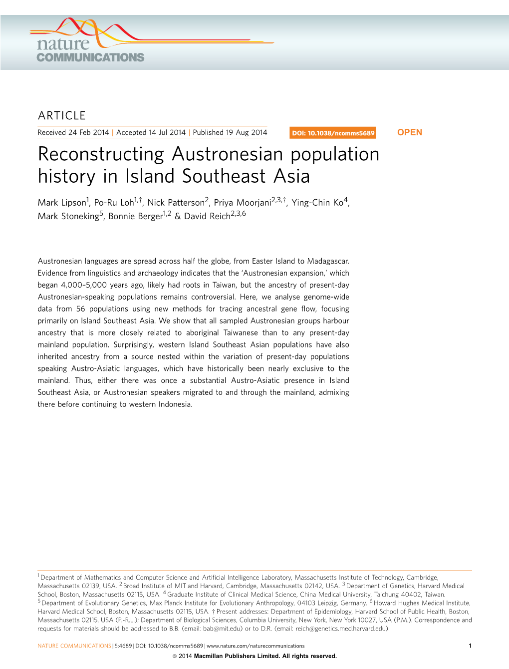 Reconstructing Austronesian Population History in Island Southeast Asia