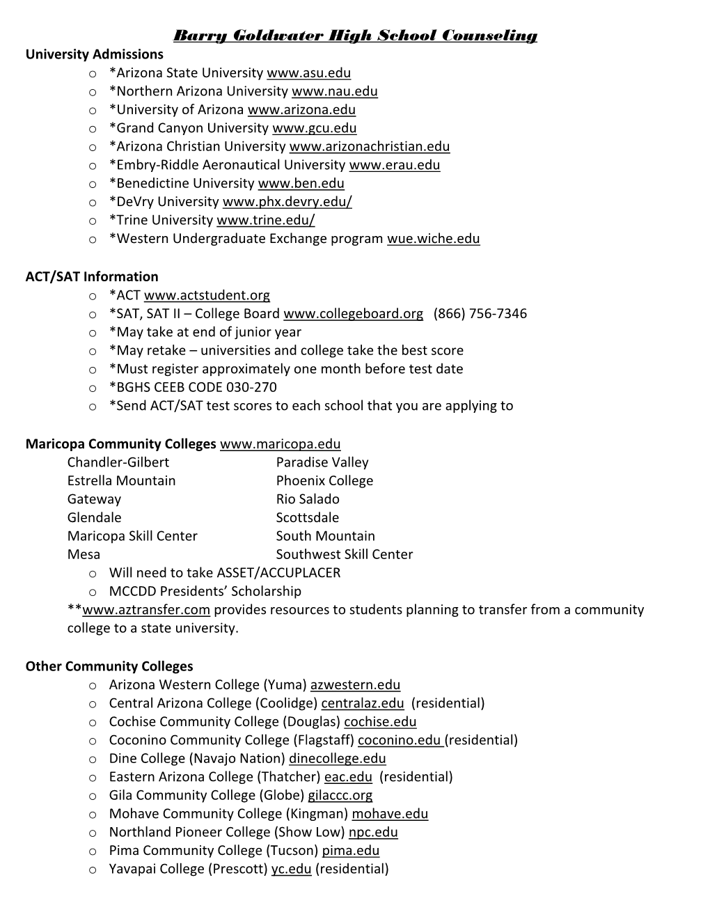 Barry Goldwater High School Counseling