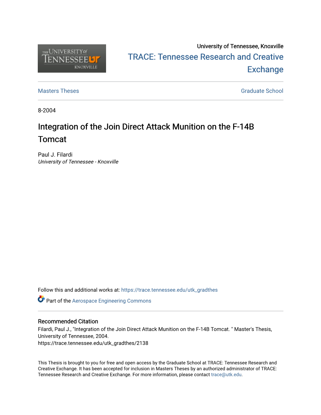 Integration of the Join Direct Attack Munition on the F-14B Tomcat