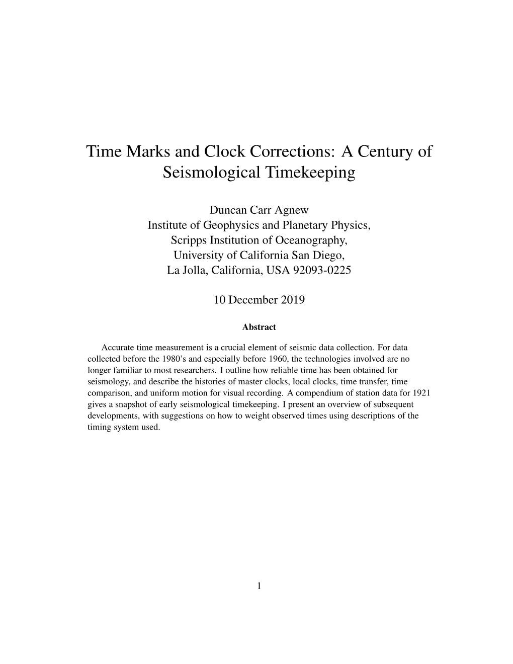 Time Marks and Clock Corrections: a Century of Seismological Timekeeping