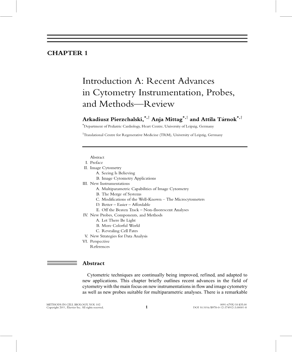 Introduction A: Recent Advances in Cytometry Instrumentation, Probes, and Methods—Review