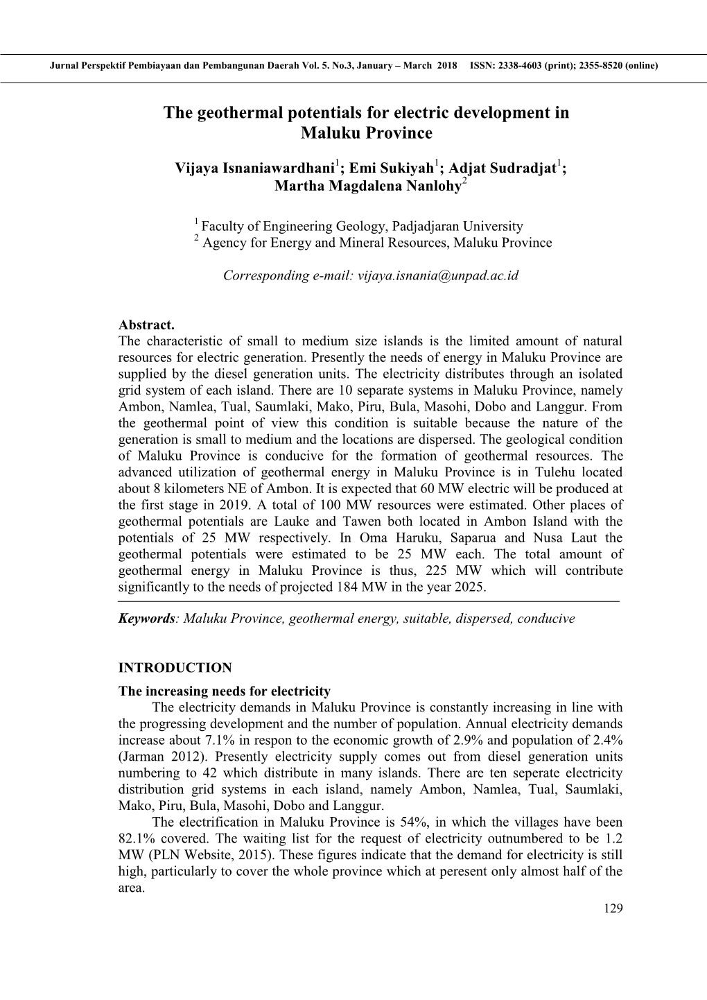 The Geothermal Potentials for Electric Development in Maluku Province