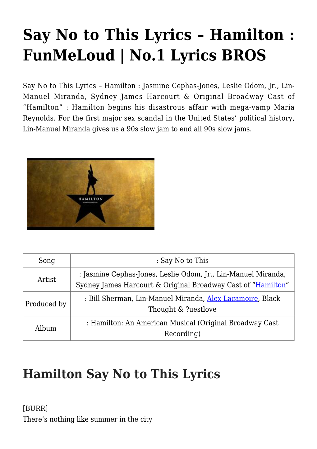 Hamilton : Funmeloud | No.1 Lyrics BROS