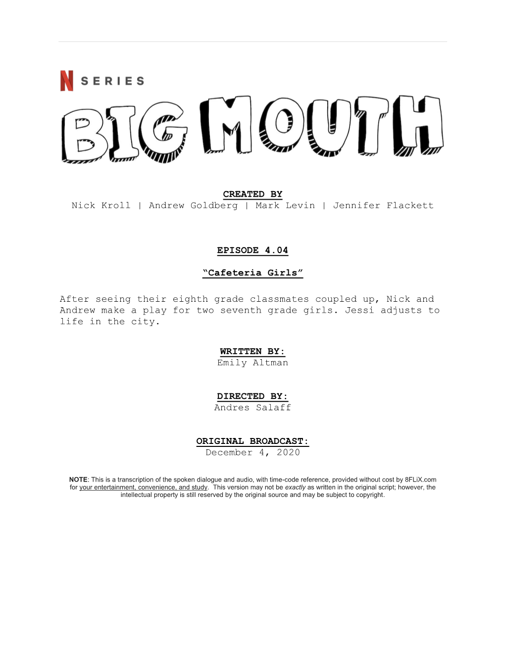 Big Mouth | Dialogue Transcript | S4:E04