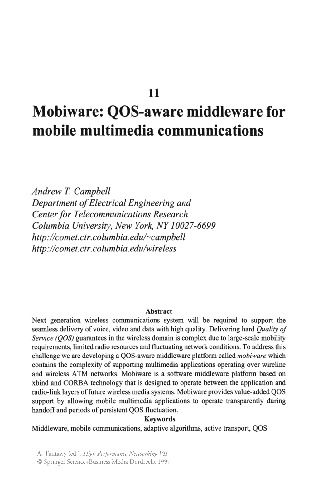 Mobiware: QOS-Aware Middleware for Mobile Multimedia Communications