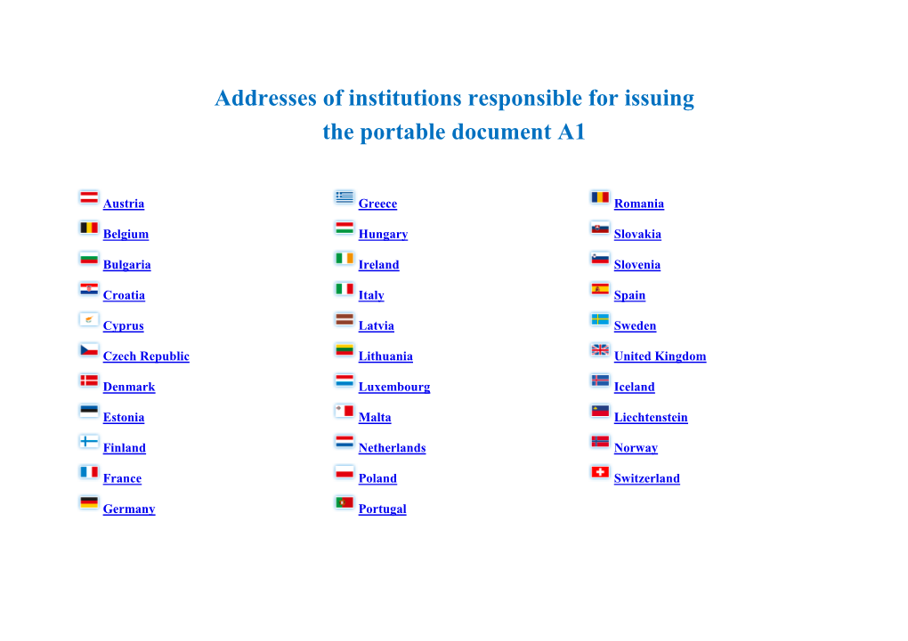 Addresses of Institutions Responsible for Issuing the Portable Document A1