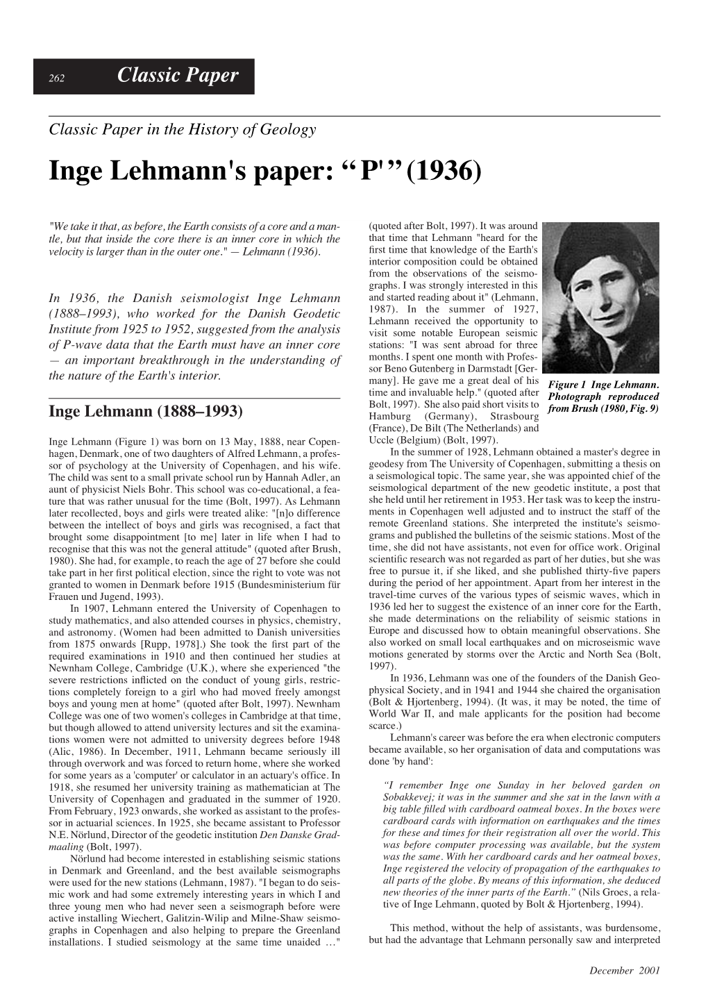 Inge Lehmann's Paper: “ P'” (1936)