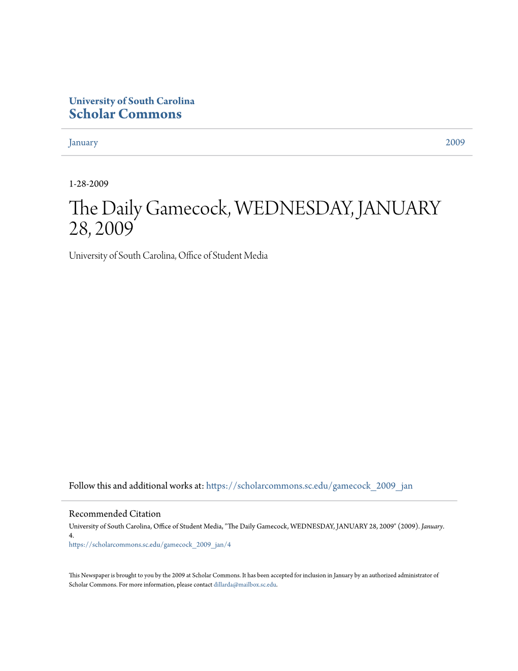 The Daily Gamecock, WEDNESDAY, JANUARY 28, 2009