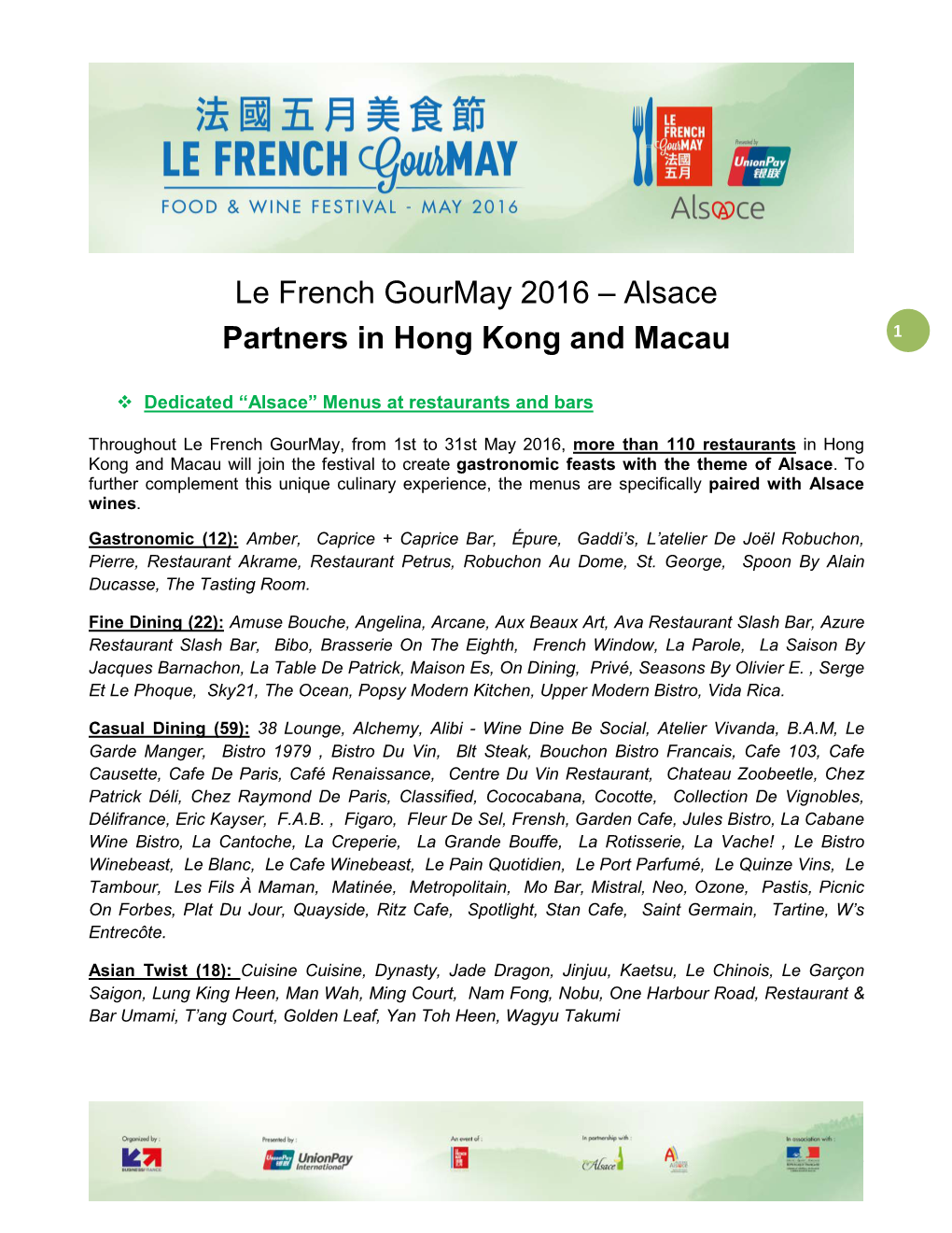 Le French Gourmay 2016 – Alsace Partners in Hong Kong and Macau 1