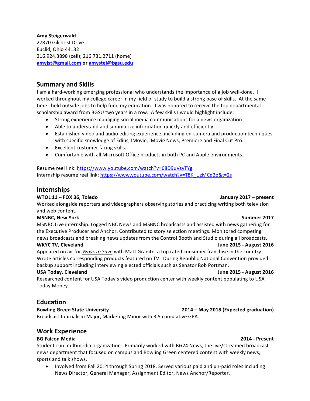 Summary and Skills Internships Education Work Experience