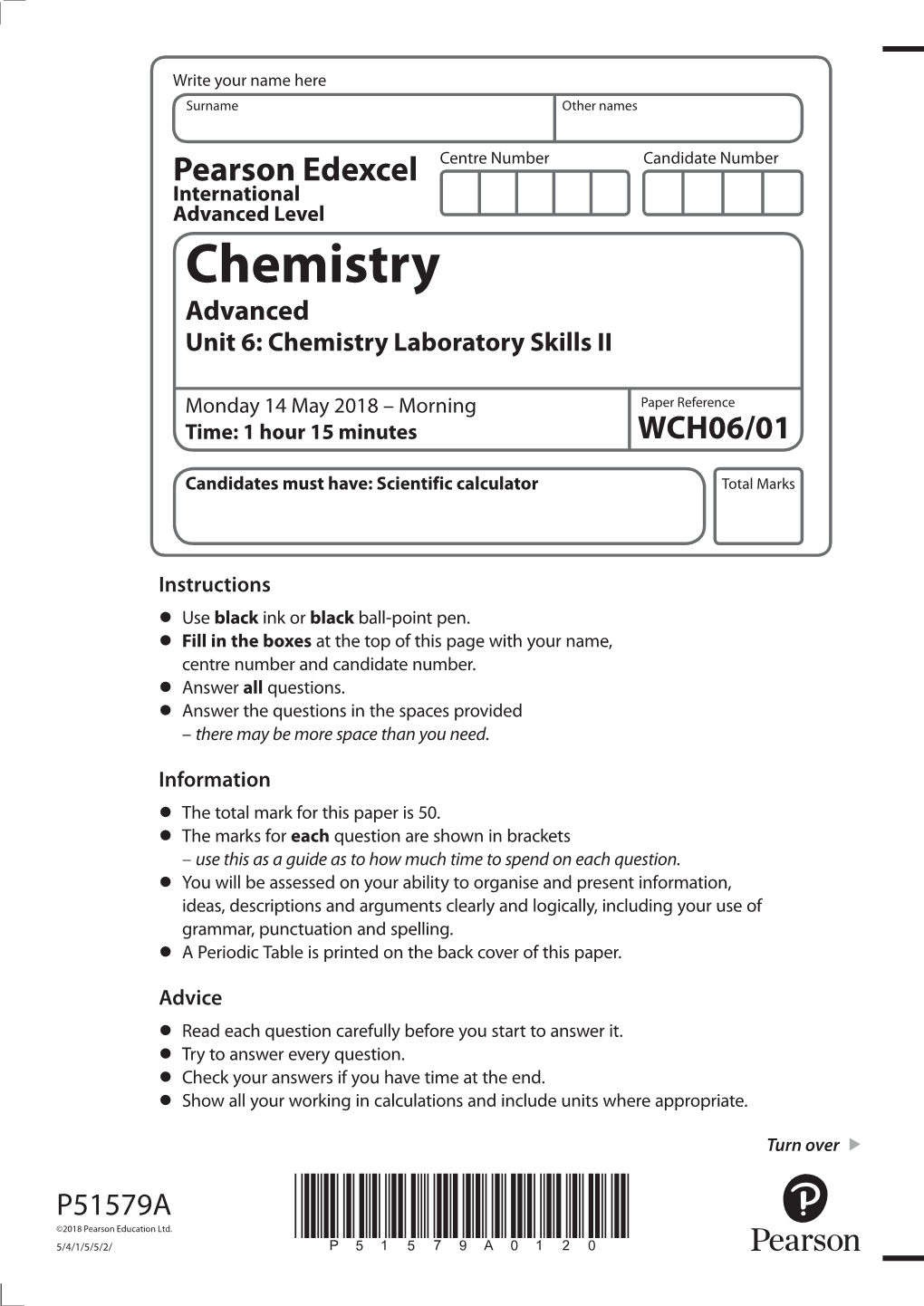 Chemistry Advanced Unit 6: Chemistry Laboratory Skills II