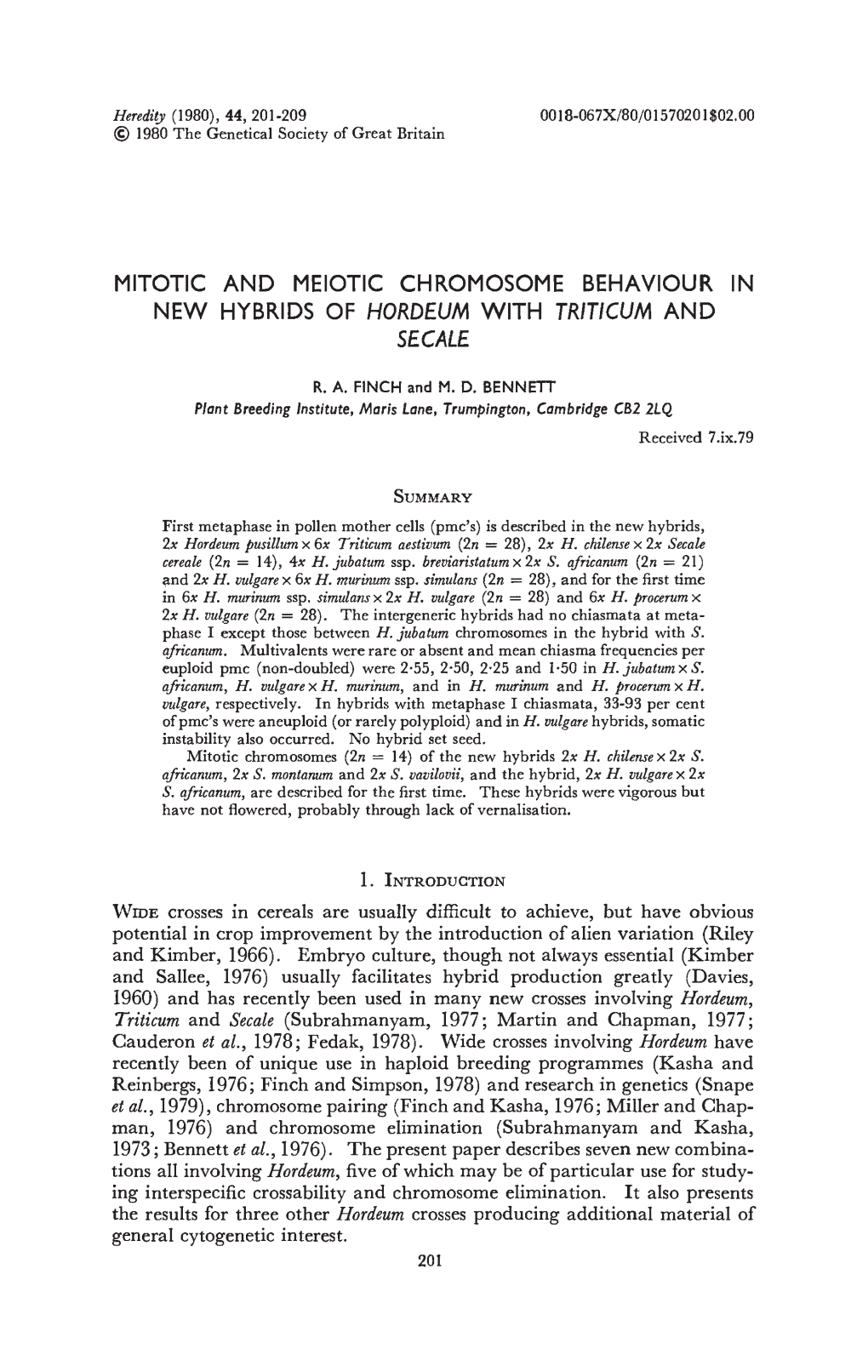 Mitotic and Meiotic Chromosome Behaviour In