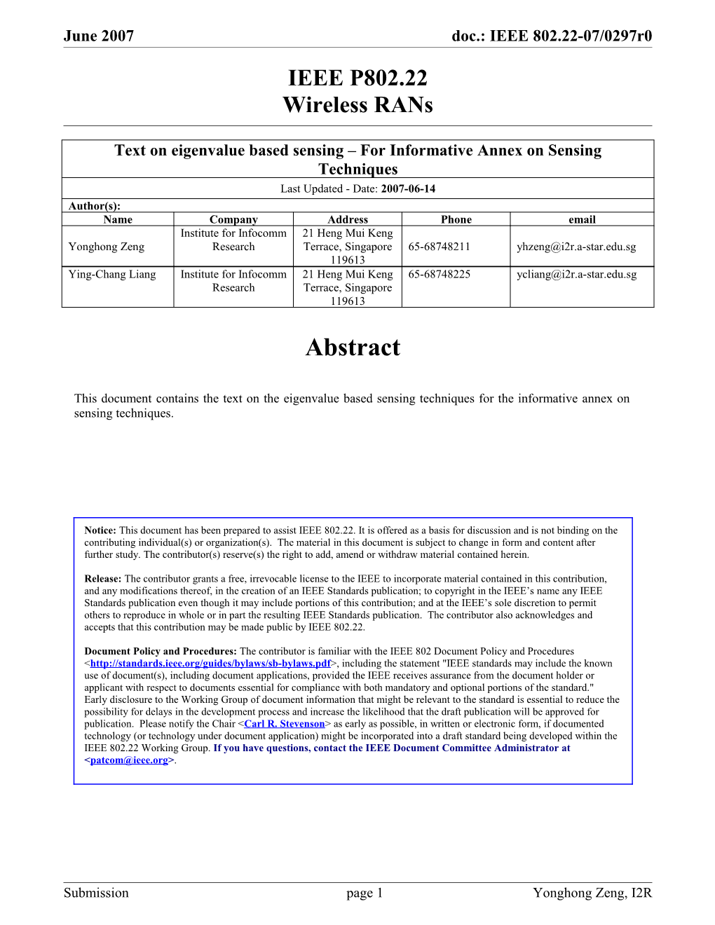 1. Eigenvalue Based Sensing Algorithms