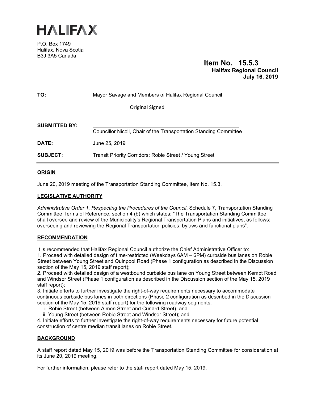 Transit Priority Corridors – Robie Street / Young Street