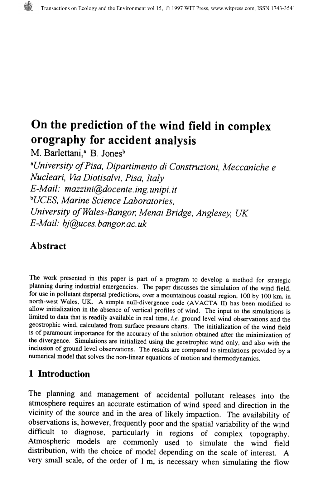 On the Prediction of the Wind Field in Complex Orography For