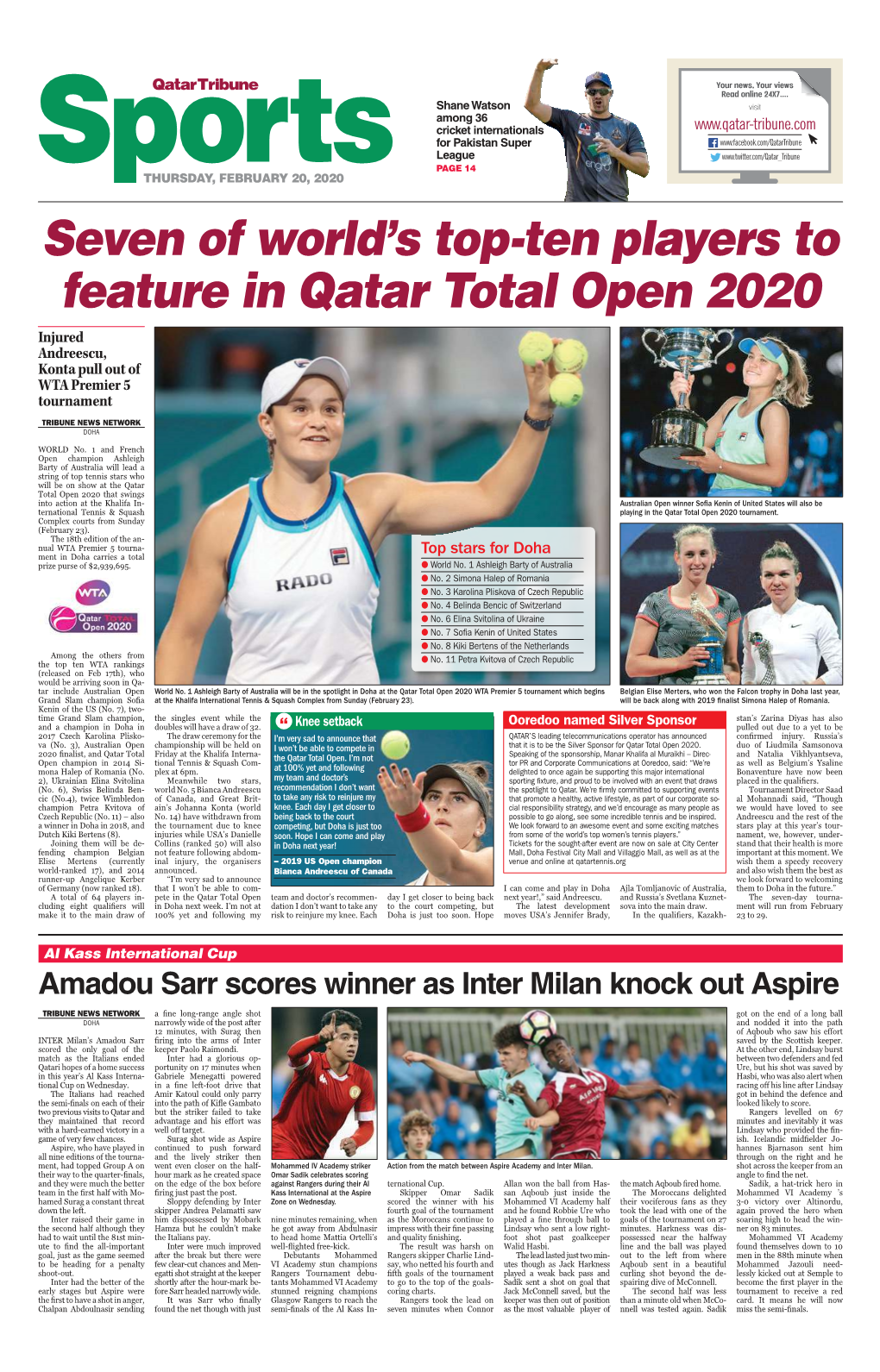 Seven of World's Top-Ten Players to Feature in Qatar Total Open 2020